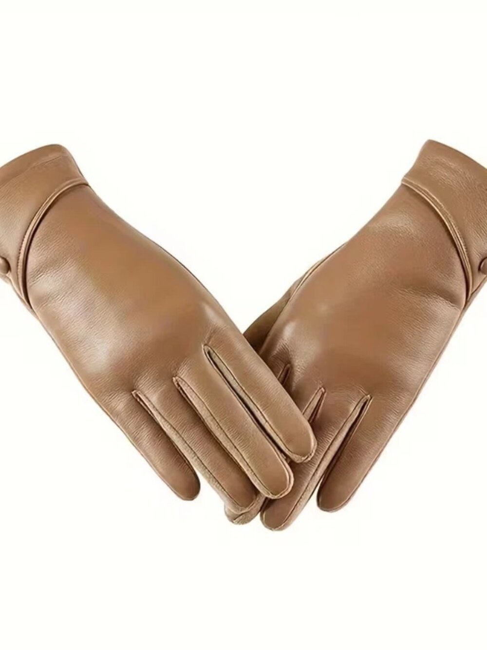 Gloves Lined Leather Button on Side Khaki Tan
